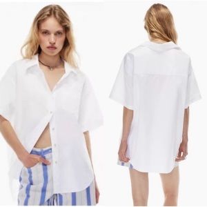 Aritzia Wilfred Free Boyfriend Short sleeve Button-Up White Linen Shirt Size S